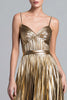 Load image into Gallery viewer, Sparkly Gold Metallic Spaghetti Straps A-Line Pleated Long Formal Dress