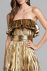Load image into Gallery viewer, Sparkly Gold Metallic Pleated A-Line Ruffled Long Formal Dress