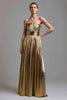 Load image into Gallery viewer, Sparkly Gold Metallic A-Line Strapless Pleated Long Formal Dress