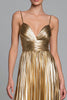 Load image into Gallery viewer, Sparkly Gold A-Line Metallic Spaghetti Straps Pleated Long Formal Dress