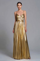 Load image into Gallery viewer, Sparkly Gold Metallic Pleated A-Line Long Formal Dress