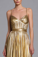 Load image into Gallery viewer, Sparkly Gold Metallic Pleated A-Line Long Formal Dress