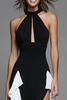 Load image into Gallery viewer, Black&amp;White Keyhole Satin Sheath High Low Formal Dress
