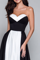 Load image into Gallery viewer, Black and White A Line Sweetheart Long Formal Dress