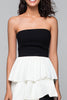Load image into Gallery viewer, Black and White Tiered Strapless Long Formal Dress with Slit