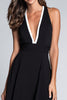 Load image into Gallery viewer, Black and White A Line Deep V-Neck Long Formal Dress