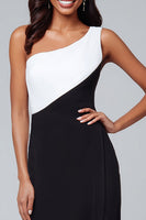 Load image into Gallery viewer, Black and White One Shoulder Patchwork Long Formal Dress with Slit