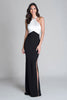 Load image into Gallery viewer, Black and White Halter Mermaid Long Formal Dress with Slit