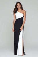 Load image into Gallery viewer, Black and White Patchwork One Shoulder Long Formal Dress with Slit