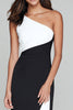 Load image into Gallery viewer, Black and White Patchwork One Shoulder Long Formal Dress with Slit