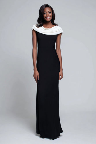 Simple Black and White Satin Sheath Long Formal Dress