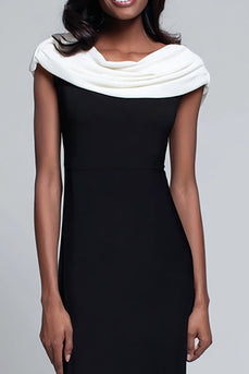 Simple Black and White Satin Sheath Long Formal Dress