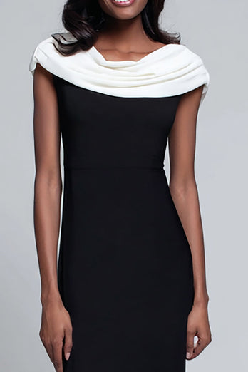 Simple Black and White Satin Sheath Long Formal Dress