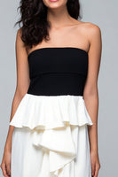 Load image into Gallery viewer, Black and White High-Low Strapless Formal Dress with Ruffles