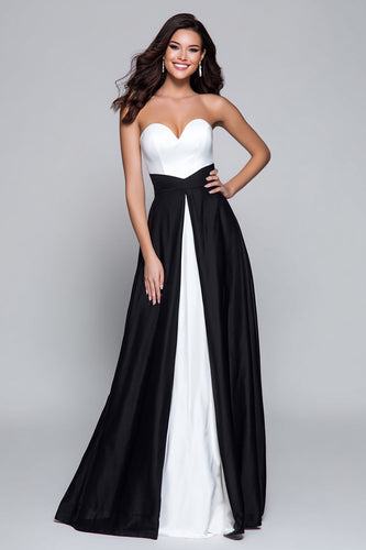 Black and White Sweetheart Patchwork Long Formal Dress