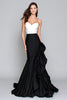 Load image into Gallery viewer, Black and White Mermaid Satin Ruffled Long Formal Dress
