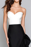 Load image into Gallery viewer, Black and White Mermaid Satin Ruffled Long Formal Dress