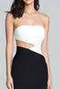 Load image into Gallery viewer, Black and White Strapless Cut Out Long Satin Formal Dress with Slit