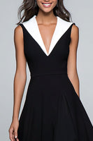 Load image into Gallery viewer, A Line Black and White V-Neck Midi Formal Dress