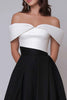 Load image into Gallery viewer, Black and White A Line Off the Shoulder Long Formal Dress