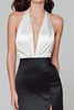 Load image into Gallery viewer, Black and White Halter Satin Long Formal Dress with Slit