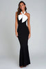Load image into Gallery viewer, Black and White Satin Mermaid Long Formal Dress with Bow