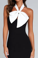 Load image into Gallery viewer, Black and White Satin Mermaid Long Formal Dress with Bow