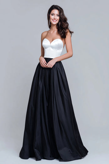Black and White Sweetheart Satin Long Formal Dress