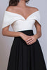 Load image into Gallery viewer, Black and White Satin Off the Shoulder Long Formal Dress