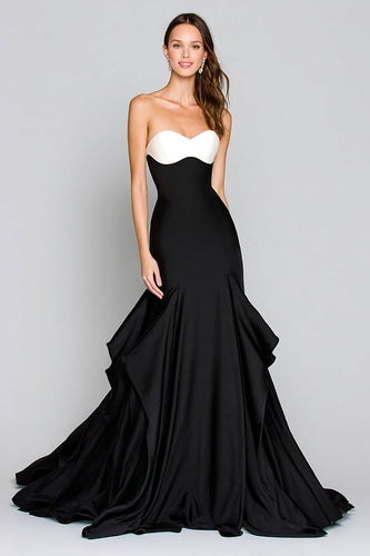 Black and White Mermaid Sweetheart Long Satin Formal Dress