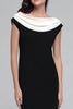 Load image into Gallery viewer, Black and White Satin Boat Neck Sheath Long Formal Dress