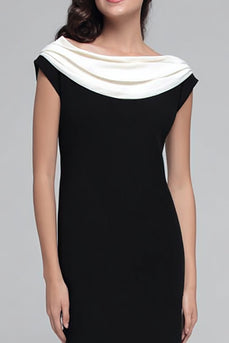 Black and White Satin Boat Neck Sheath Long Formal Dress