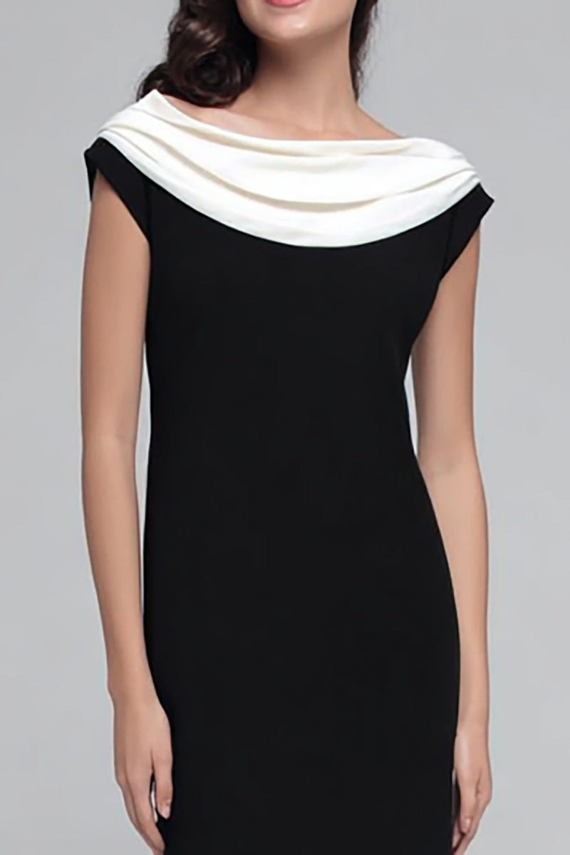 Load image into Gallery viewer, Black and White Satin Boat Neck Sheath Long Formal Dress