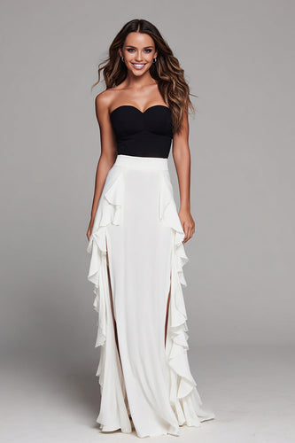 Black and White Sheath Sweetheart Long Formal Dress with Ruffles