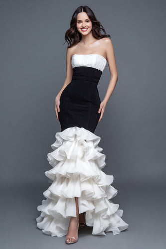 Black and White Sweetheart Ruffled Mermaid Long Formal Dress
