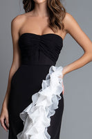 Load image into Gallery viewer, Mermaid Black and White Sweetheart Ruched Long Formal Dress with Ruffles