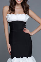 Load image into Gallery viewer, Black and White Mermaid Strapless Ruffled Long Formal Dress