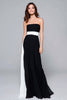 Load image into Gallery viewer, Black and White Strapless Ruched Sheath Long Formal Dress