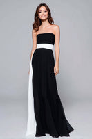 Load image into Gallery viewer, Black and White Strapless Ruched Sheath Long Formal Dress