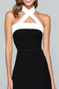 Load image into Gallery viewer, Black and White Halter Sheath Tea Length Formal Dress with Slit