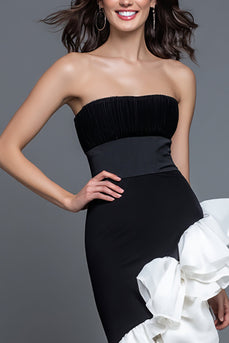 Mermaid Black and White Strapless Ruffled Formal Dress