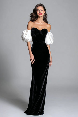 Black and White Velvet Mermaid Corset Long Formal Dress