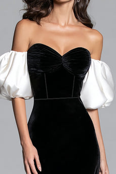Black and White Velvet Mermaid Corset Long Formal Dress
