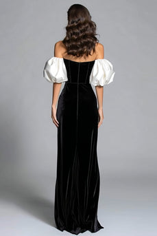 Black and White Velvet Mermaid Corset Long Formal Dress