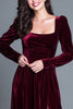 Load image into Gallery viewer, Burgundy Velvet A-Line Long Sleeves Long Holiday Party Dress with Slit