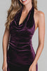 Load image into Gallery viewer, Plum Mermaid Halter Velvet Ruched Long Holiday Party Dress
