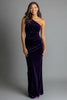 Load image into Gallery viewer, Plum Velvet Mermaid One Shoulder Ruched Long Holiday Party Dress