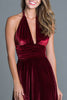 Load image into Gallery viewer, Burgundy Velvet Halter A-Line Long Holiday Party Dress with Slit