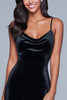 Load image into Gallery viewer, Black Velvet Spaghetti Straps A-Line Tea Length Holiday Party Dress