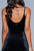 Load image into Gallery viewer, Black Velvet Spaghetti Straps A-Line Tea Length Holiday Party Dress